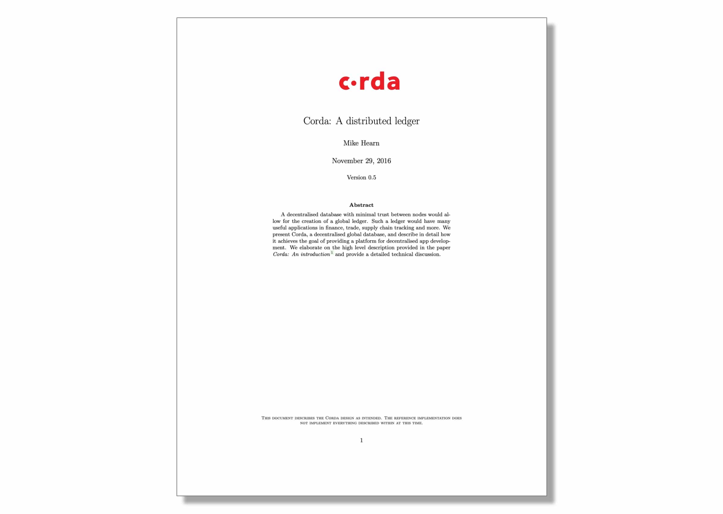 Corda: A Distributed Ledger background