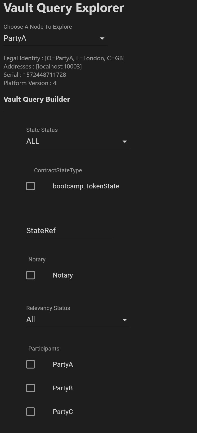 How to view a node’s vault with custom filters.